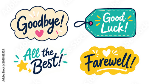 Handwritten farewell and good luck lettering set