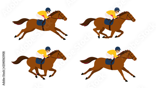 Fotografía Horse racing gallop cycle with jockey in four vector frames