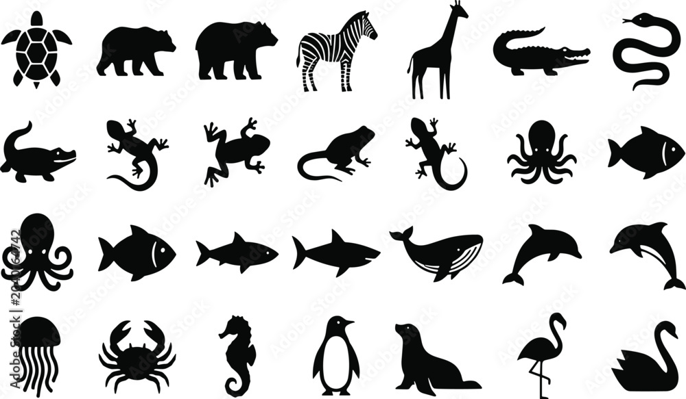 Obraz premium Logistics and delivery glyph icon set featuring stick figure couriers, distribution trucks, warehouse storage, and parcel handling processes.eps,