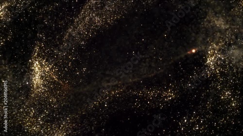 Golden Glitter Shower 4K Loop features golden glitter  particles swirling around and criss crossing in a black atmosphere in a loop.