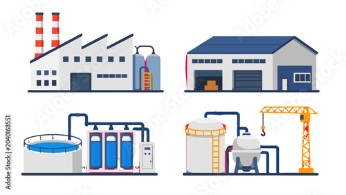 Quadro su tela Isometric industrial factory and water treatment plant set