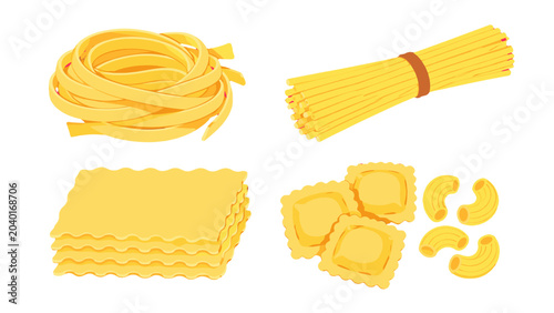 Bild auf Leinwand Assorted dry pasta shapes isolated on white background