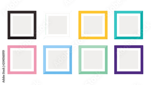 Set of colorful square picture frames isolated on white