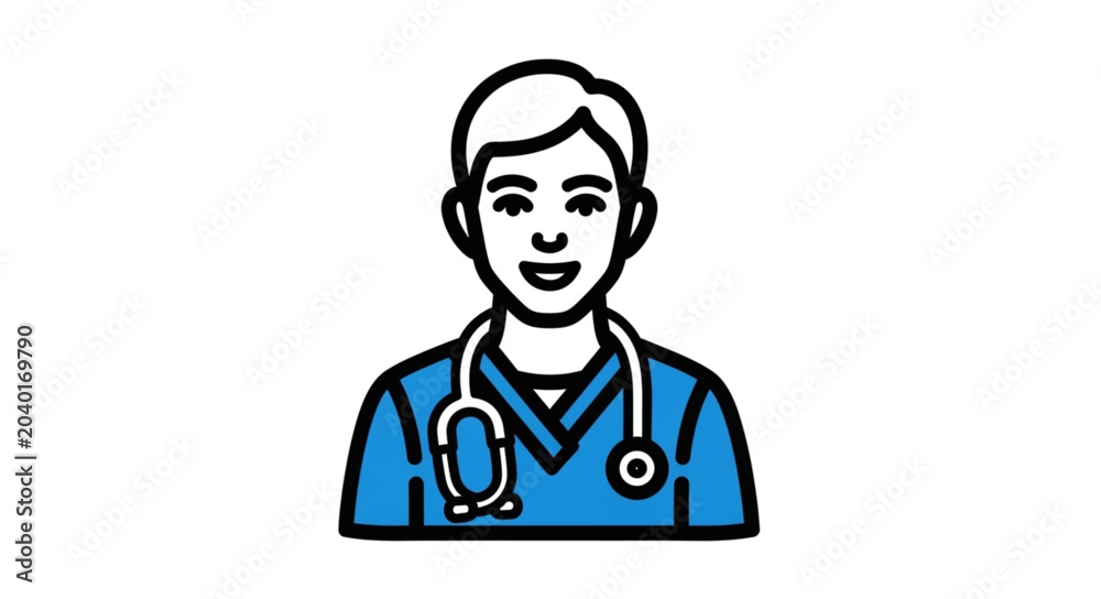 Fototapeta premium Doctor wearing scrubs and stethoscope illustration.
