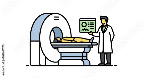 Obraz na plátně Doctor operating MRI scanner with patient inside for medical imaging procedure