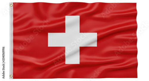 Swiss National Flag with White Cross on Red Background