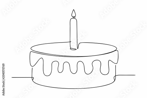 Bilde på lerret Line art Cake With Candle Minimalist Single stroke Illustration