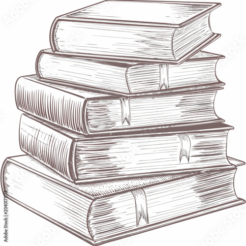 Fotografie Stack Of Vintage Books Hand Drawn Sketch Illustration