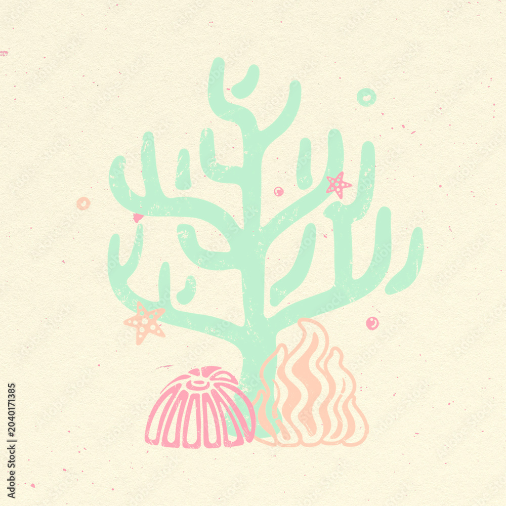 Obraz premium Coral reef clipart, marine life graphic in pastel colors