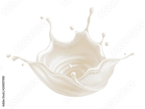 Milk splash with drops, bubbles and blots. Melting dairy cream liquid fluid crown drops. Vector Illustration Isolated on white background.