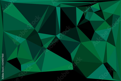 Dark green low poly geometric pattern background with irregular triangle shapes and shades.