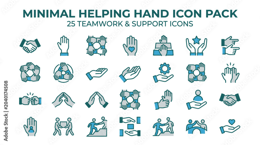 Fototapeta premium Minimal Helping Hand Icon Set.