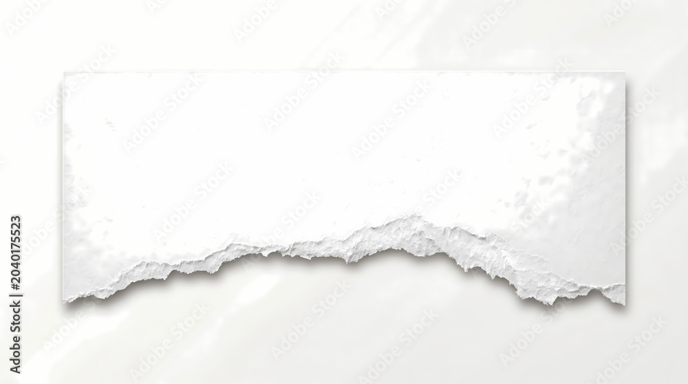 Fototapeta premium Torn white paper edge with rough texture on clean background minimal design