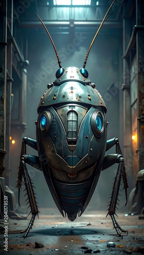 Cyberpunk armored warrior in neon alleyway.