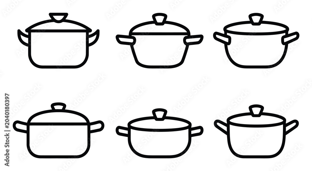 Obraz premium Collection of six simple line of cooking pots