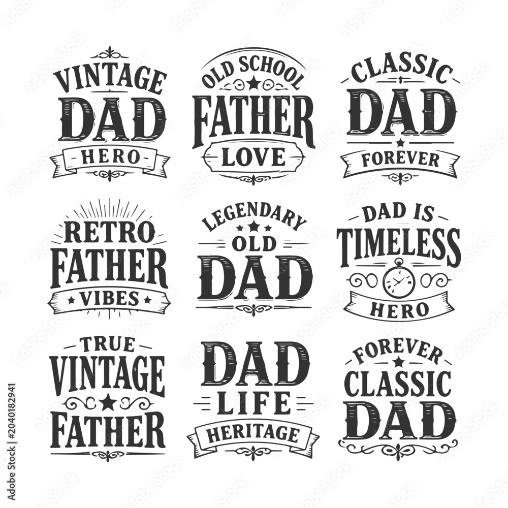 Fototapeta premium Retro Black and White Father’s Day Quote SVG for T-Shirts
