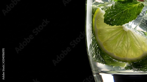 Detail of mojito cocktail with lime. Free copy space