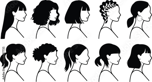 Cuadro en lienzo Female profiles with various hairstyles vector