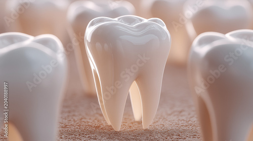 Close-up of Healthy White Human Teeth on Soft Background with Natural Light