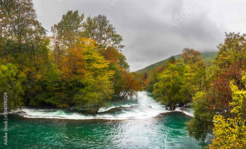 Cuadro en lienzo Cascades on the Una River in the picturesque village of Martin Brod in Bosnia an