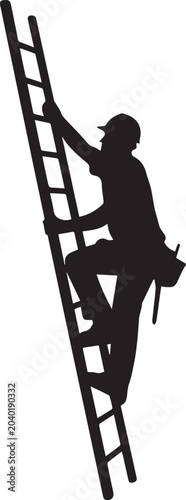 Photos Black silhouette of a man climbing a ladder isolated on transparent background,