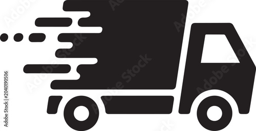 Canvas-taulu Black speeding truck icon with motion lines isolated on transparent background,