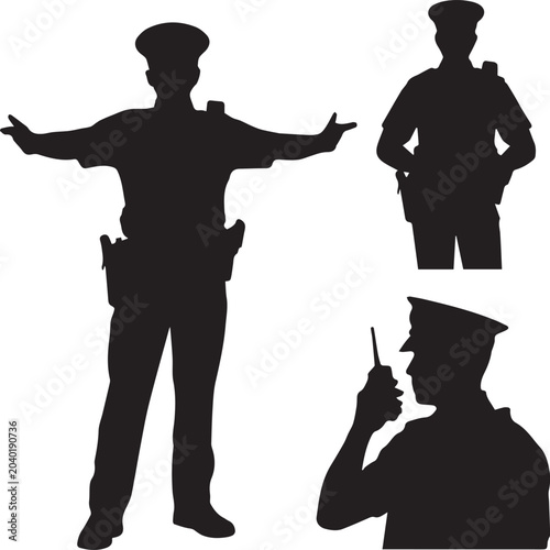 Tableau sur toile Police officer silhouettes in different poses isolated on transparent background