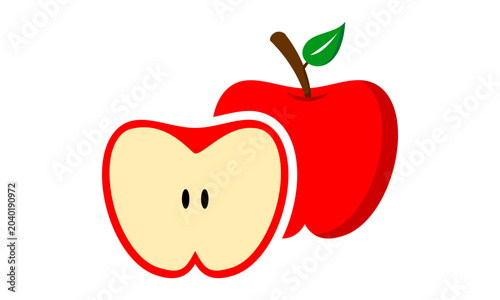 red apple fruit and half slice apple vector illustration for healthy concept