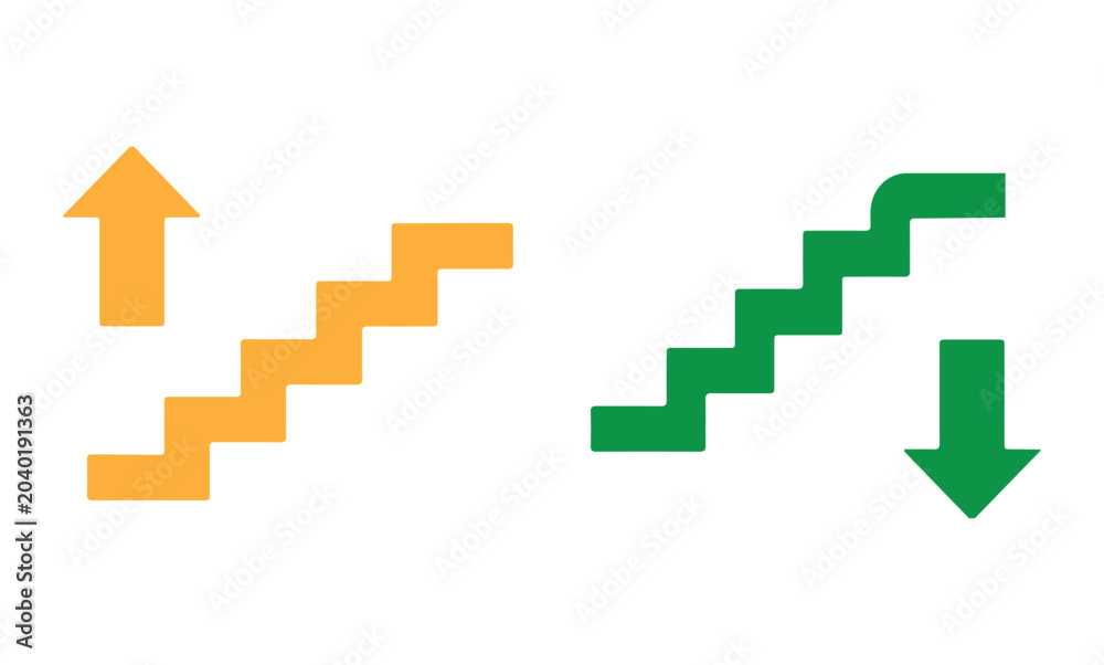 Obraz premium Stairs Up and Down Arrow Icons for Progress and Decline