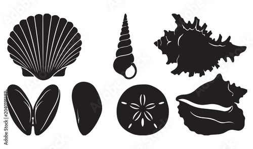 Bild auf Leinwand Seashells Silhouettes Vector Set - Marine Life Icons