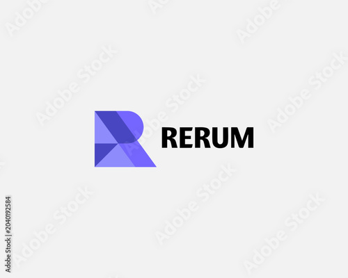 Abstract letter R vector logo of geometric polygons. Modern purple low poly alphabet monogram emblem for tech, software developer, data science startup or architecture bureau