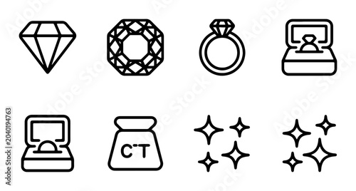 Bild auf Leinwand Diamond Icons, Gemstone Symbols, Jewelry Ring Set, Luxury Precious Stone Graphic