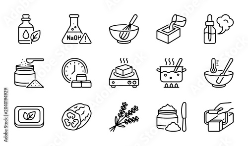 Obraz na płótnie Handmade Soap Making Icons Set, Natural Ingredients, Crafting Process, DIY Beaut