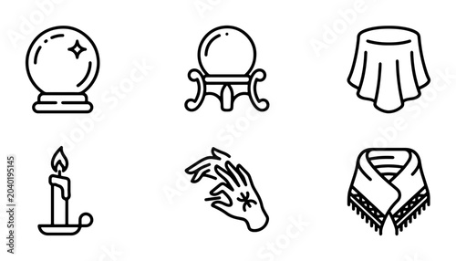 Canvastavla Mystic Fortune Telling Icons: Crystal Ball, Candle, Palm Reading, Tarot Cloth, S