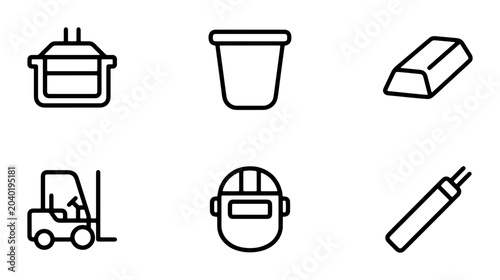 Foto Industrial Icons: Welding Mask, Forklift, Ingot, Pot, Crucible, Rod Set