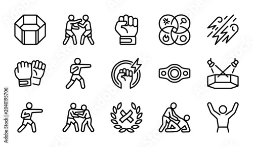 Fotografía MMA Fighting Icons Set, Combat Sports Graphics, Martial Arts Vector Elements, Ch