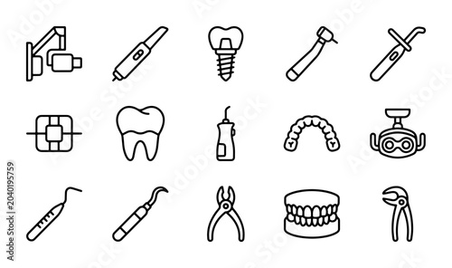Billede på lærred Dental Clinic Icons, Oral Hygiene Tools, Tooth Care Equipment Set, Medical Vecto