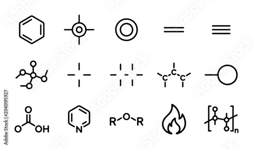 Bild auf Leinwand Chemistry Icons Set: Molecular Structures, Bonds, and Formulas for Science Educa