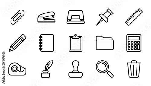 Schilderij op canvas Office Supplies Icons Set, Stationery Vector Graphics, Business Tools Collection