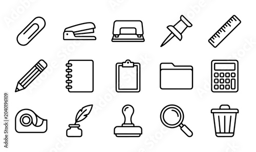 Cuadro en lienzo Office Supplies Icons Set, Stationery Vector Graphics, Business Tools Collection