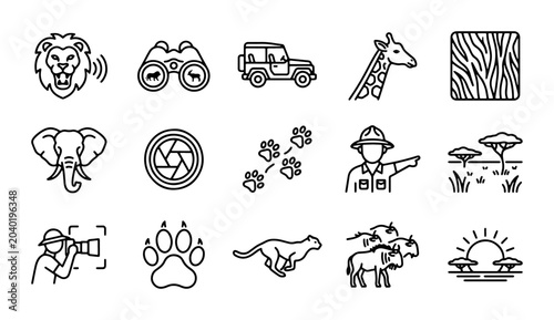 Foto Safari Icons Set: Wildlife, Adventure, Exploration, Photography, Nature, Vector