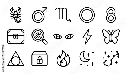 Obraz na płótnie Mystical Zodiac Symbols, Astrology Icons, Celestial Signs, Esoteric Elements Vec