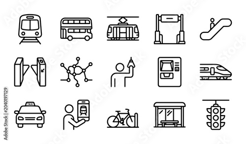 Tableau sur toile Modern Public Transport Icons Set, Urban Mobility Symbols, City Commute Vector G