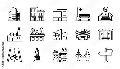 Photos Modern City Buildings & Landmarks Icons, Urban Architecture Vector Set