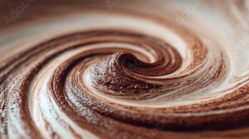 Close-up Macro Swirl of Rich Chocolate and Creamy White Dessert Texture
