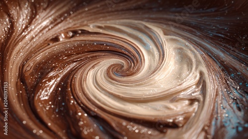 Close-up Abstract Swirl of Dark and White Chocolate Mixture with Sparkles