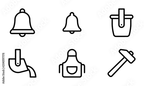 Foto Simple Line Icons: Bell, Bucket, Apron, Hammer, Foundry Ladle, Vector Set