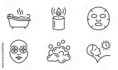 Tableau sur toile Spa and Wellness Icons: Relaxation, Beauty, and Self-Care Line Art Set