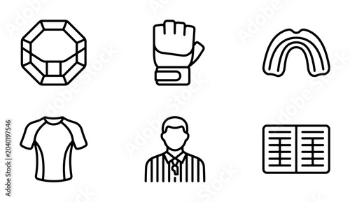 Bild auf Leinwand MMA Fight Icons, Combat Sports Gear, Martial Arts Equipment, Referee, Training K