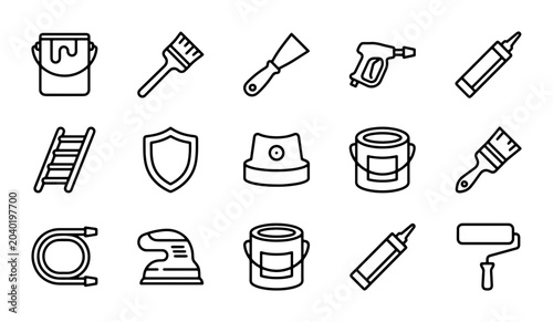 Bild auf Leinwand Painting Tools Icons Set, Renovation Equipment Vector Graphics, Home Improvement